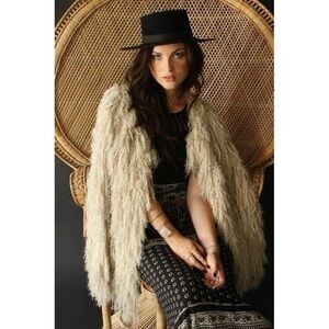 Free People Faithful Shaggy Cardigan Jacket in Sand Faux Fur Large